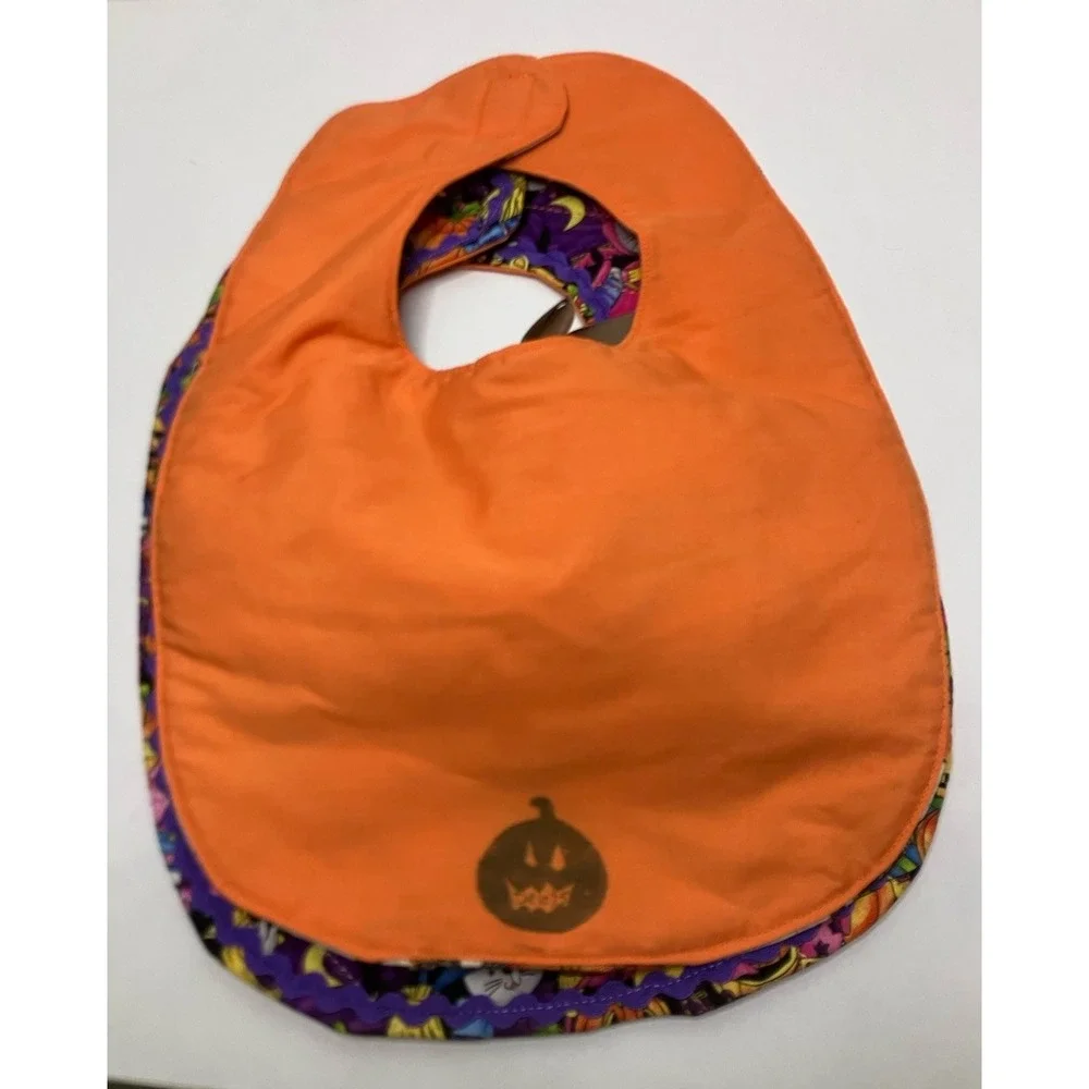 Set Of 2 Handmade Halloween Baby Bibs Cats Jackolanterns Spooky Trick Or Treat